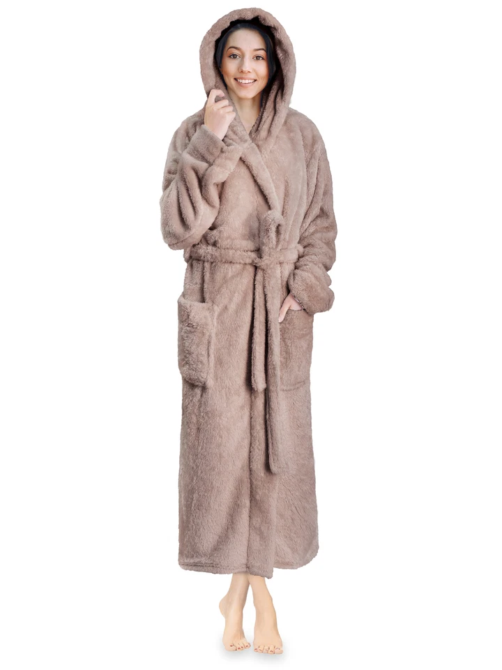 Mujeres Damas Bata Esponjosa con Capucha Suave Vellón Lujo Felpa Cálida Sherpa Spa Albornoz Foto 1 de 1
