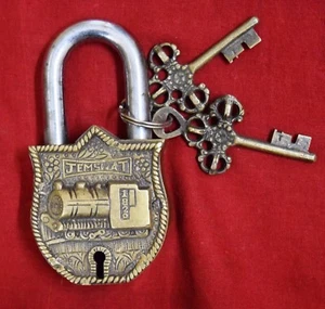 Jemswat Train 1820 Antique Padlock Golden Brass Lock Handicraft Item Gift BM305 - Picture 1 of 4