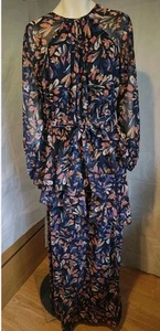 Little Mistress Blue Multi Floral Satin Maxi Layered Dress with Belt, Size UK16 - Picture 1 of 5