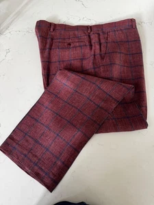 Tommy Hilfiger Pantalón Lino Azul/Marrón Cuadros Talla 40x32 Nuevo Sin Etiquetas - Imagen 1 de 5