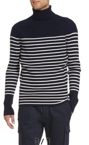 Nuevo con etiquetas Suéter Vince Negro Blanco Rayas Cachemira Calce Regular Bretón Talla M $395 - Imagen 1 de 8