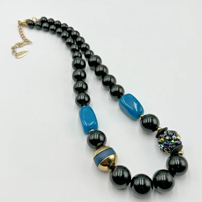 Coldwater Creek 串珠项链黑色蓝色厚底 20 英寸 — 第 1/4 张图片