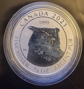 2021 Canada Horned Owl Reverse Proof Toned Bullion -0.999 Silver 3/4 Oz Art Coin - Picture 1 of 2