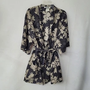 Hilo Hattie Made in Hawaii Floral Print Kimono Robe Cover Up One Size Black NWOT - Picture 1 of 11