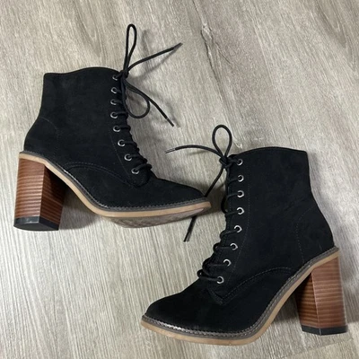 Botines Madden Girl Jettie negros con cordones para mujer EE. UU. 10 bloques tacón cremallera lateral Foto 1 de 4