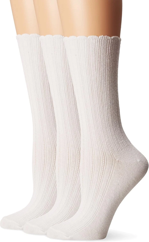 No Nonsense Soft Cotton Women's Scallop Point Elle Sock White - 3 Pair