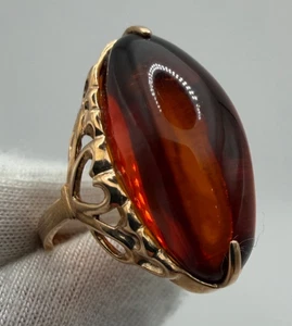 Vintage USSR Gold Ring 14K 583 – Amber Stone – 6.20g – Size 8.75 US – NOS - Picture 1 of 16