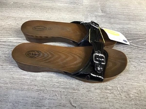 Dr Scholls Sandals Womens 10 Classic Slides Brown Black Faux Wood Casual Beach - Picture 1 of 8