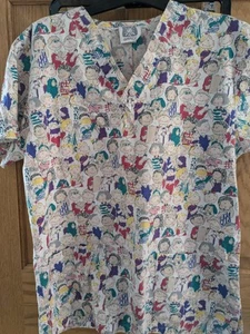 vtg women's Barco lightweight scrub top size Small medical uniform people faces - Picture 1 of 8