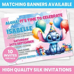 PERSONALISED STITCH BIRTHDAY PARTY INVITATIONS BIRTHDAY INVITES STITCH INVITES - Picture 1 of 4