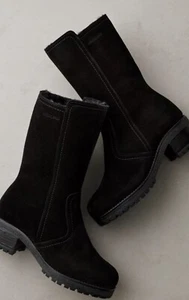 Overland Boots Ines Shearling-Lined Leather Black Suede Women Size EU 37 US 6 - Picture 1 of 12
