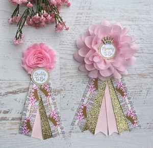 Princess Baby Shower Corsage ,Mommy & Daddy Baby Shower Pin Set - Picture 1 of 1