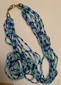 Collana n. 10 fili di perline turchesi e baguette Chiusura argento 925% - Foto 1 di 4