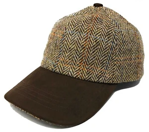 Harris Tweed Golf or Baseball Cap in Brown Herringbone Unisex - Picture 1 of 6