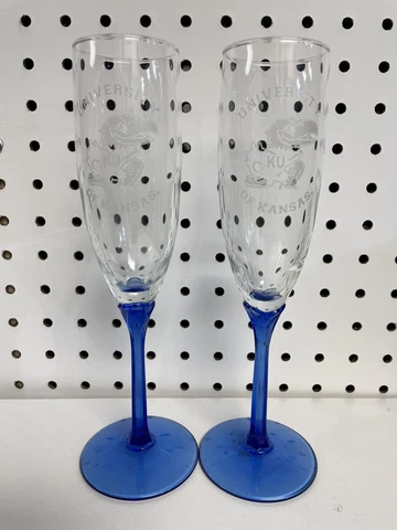 KU Kansas Jayhawks Set of 2 Champagne Wine Toasting Glasses Wedding Graduation Cover