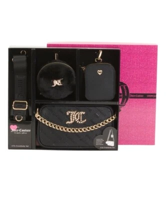 NUEVO CON ETIQUETAS Y EN CAJA JUICY COUTURE CONJUNTO DE 4 PIEZAS BOLSA BANDOLERA NEGRA Foto 1 de 4