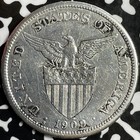 1909-S U.S. Philippines 1 Peso Lot#D6915 Large Silver Coin! Cleaned