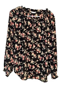 Pleione Damen Langarm Bluse Größe XS schwarz weiß rot geblümt - Bild 1 von 6