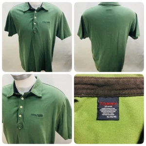 Tommy Hilfiger Vintage Mens Size XL Jeans Denim Green Collar Spellout Polo Shirt - Picture 1 of 8