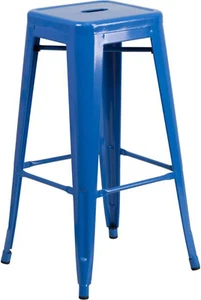 Commercial Grade 30" High Backless Blue Metal Indoor-Outdoor Barstool with Squar - Picture 1 of 7