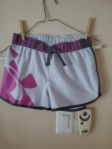 Girls Under Armour Shorts Youth Medium Gray And Purple - Picture 1 of 3