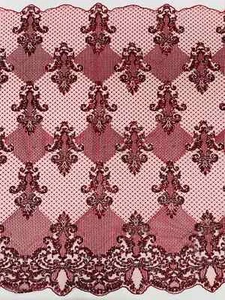 King Damask Lace Fabric - Corded Embroidery with Sequins on Lace Fabric By Yard - Picture 1 of 57
