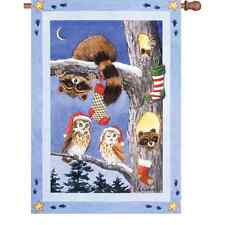 Boże Narodzenie Woodland Pończocha Szop Pracz Gwiazda Księżyc Flaga Domu 40 "x 28"