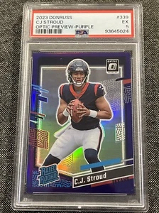 2023 Donruss optische Vorschau 339 CJ Stroud RC bewertet Rookie lila/50 PSA 5 - Bild 1 von 4
