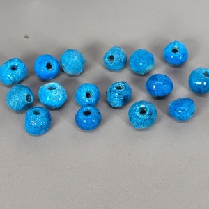 Große handgefertigte Keramik Esel Perlen hellblau 16er Set Schmuckherstellung & Basteln - Bild 1 von 4