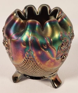 Northwood Amethyst Rose Bowl Iridescent Fine Cut Roses Carnival Glass A82 - Picture 1 of 10