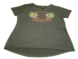 Harley Davidson Damen T-Shirt grau mit Glitzer Grafik Kurzarm Oberteil - Gr. L - Bild 1 von 12