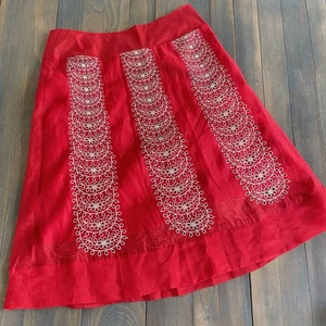 NIC+ZOE Red White Boho Hippie A-Line Skirt Silky Zip Closure Size 10 (R8) - Picture 1 of 12