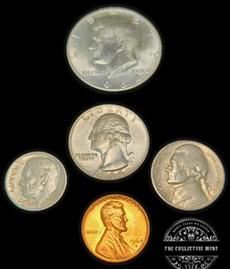 US MINT COIN SET 1964~D 90% SILVER ~ Double Struck Gem Luster ~ Unique Errors ‼️ - Picture 1 of 22