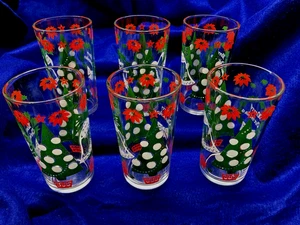 Vintage Hazel Atlas Holiday Glasses - Set of (6) Clear Decorated Tumblers - Picture 1 of 5