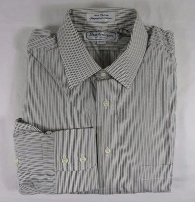 Burberrys London Cotton Fine Green Red Stripe Dress Shirt Holidays 15 - 34 - Image 1 of 4