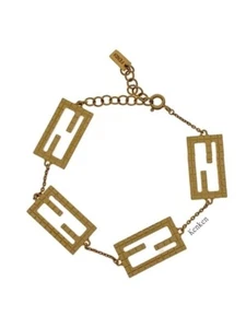 FENDI Bracelet Bangle AUTH chain Forever FF Gold Tone Logo Square kenkenjp Rare - Picture 1 of 5
