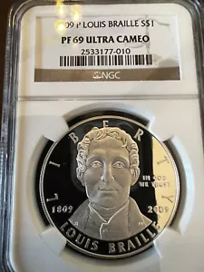 2009-P Louis Braille Commemorative Silver Dollar NGC PF 69 Ultra Cameo - Picture 1 of 4