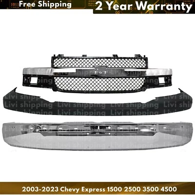 Front Bumper & Grille Chrome Kit For 2003-2023 Chevy Express 1500 2500 3500 4500 Foto 1 de 4