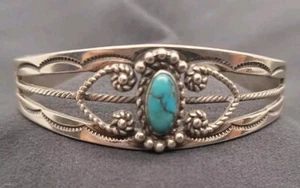 Native American Silver Turquoise Bracelet Navajo? Old Pawn? Arrow Cross Diamond - Picture 1 of 23
