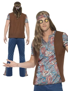 Traje Hippie Adulto Para Hombres Años 60 70 Hippy Vestido Elegante Disfraz Nuevo - Imagen 1 de 6