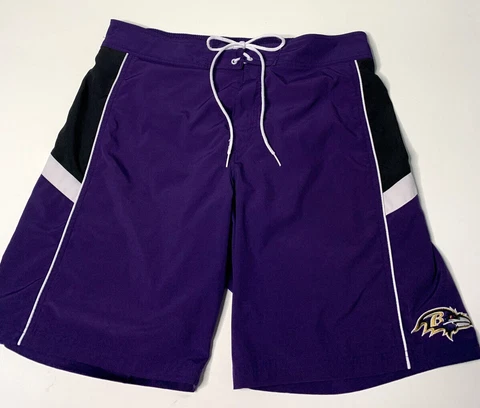 Baltimore Ravens Swim Trunks Mens Extra Large XL Purple White Bathing Suit Logo Cover