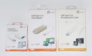 j5Create USB-C To VGA, USB-C To DisplayPort, VGA To DisplayPort Adapter Cable - Picture 1 of 8