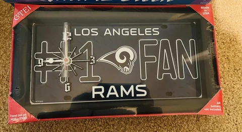 Los Angeles Rams  NFL # 1 Fan Quartz License Plate Clock   C Cover
