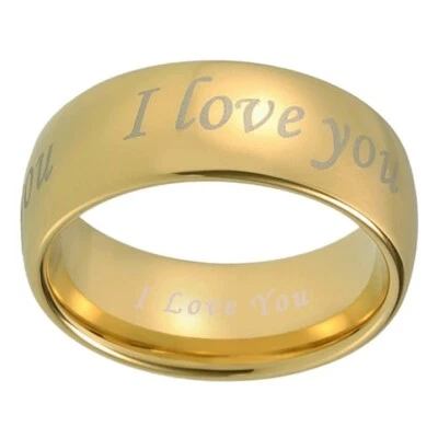 8MM Laser Engraved I Love You Tungsten Carbide Ring Band Comfort Fit Men Women - Image 1 of 4