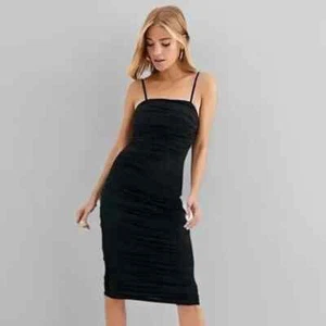 Lipsy Damen schwarzes gerafftes Slinky Cami Kleid - Bild 1 von 4