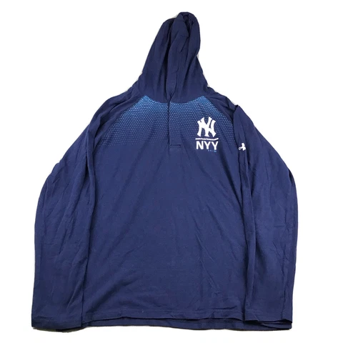 Under Armour New York Yankees Hoodie Mens Large Blue HeatGear Loose Fit Shirt Cover