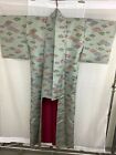 Japanese Vintage Kimono Leaf Green Little Dirt Height 62.2Inch Used
