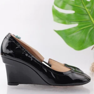 Vera Wang Lavender Womens Jesse Pump Size 7.5 Black Patent Wedge Heel Dress Shoe - Picture 1 of 13