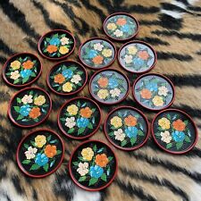 Set of 14 Vintage 1950s Matching and Stacking Floral Tin Textured Coasters