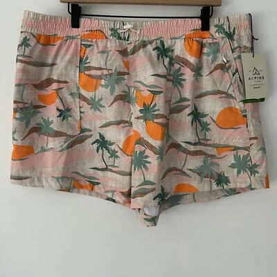 NUEVO Pantalón Corto Tejido Cintura Elástica Diseño Alpino Puesta de Sol Palmera Mujer XXL Foto 1 de 3